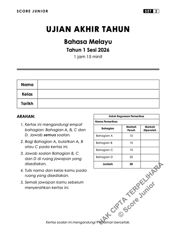 Contoh soalan Tahun 1 — Muka Depan