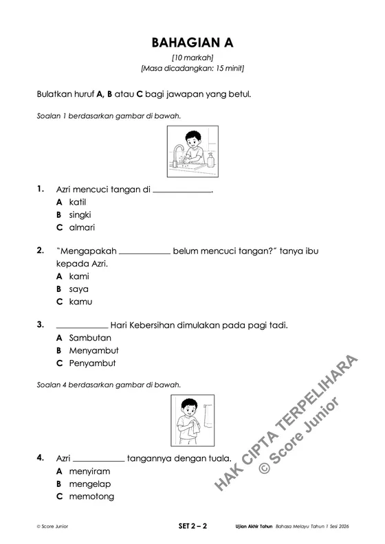 Contoh soalan Tahun 1 — Bahagian A