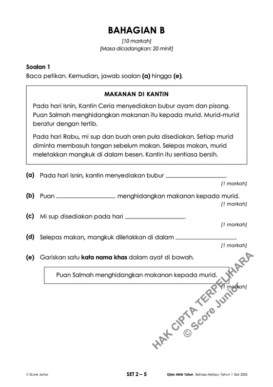 Contoh soalan Tahun 1 — Bahagian B