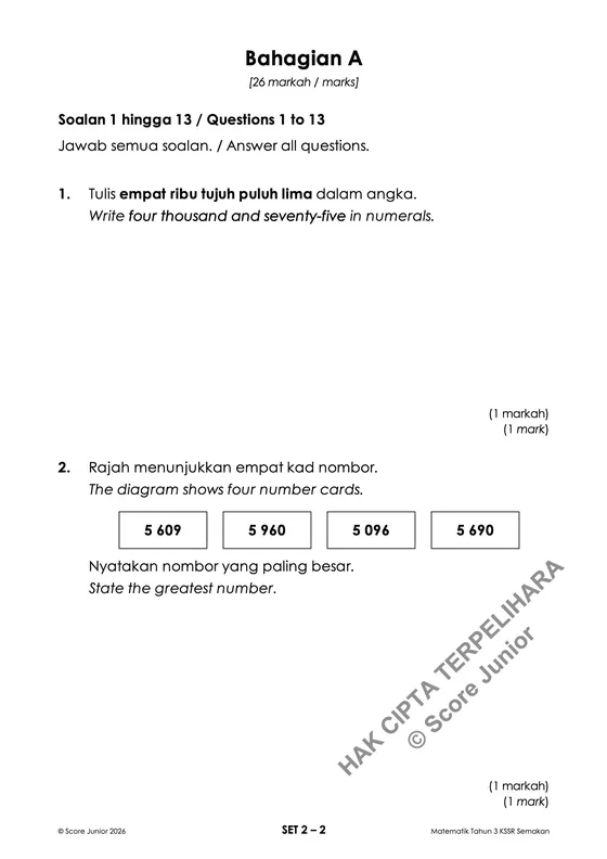 Contoh soalan Tahun 3 — Bahagian A