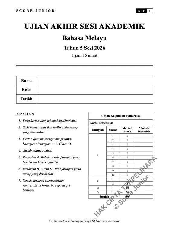 Contoh soalan Tahun 5 — Muka Depan