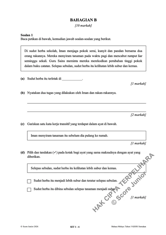 Contoh soalan Tahun 5 — Bahagian B